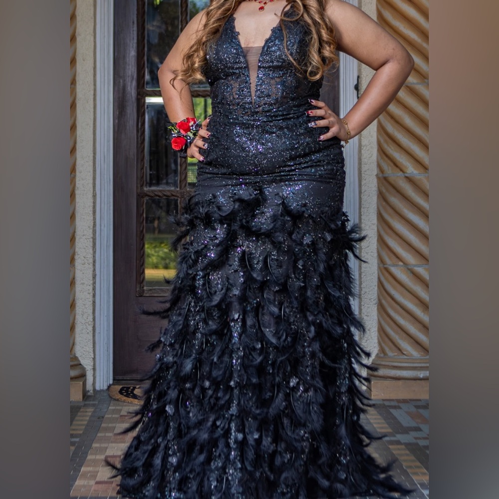 Elegant Black Feathered Evening Gown